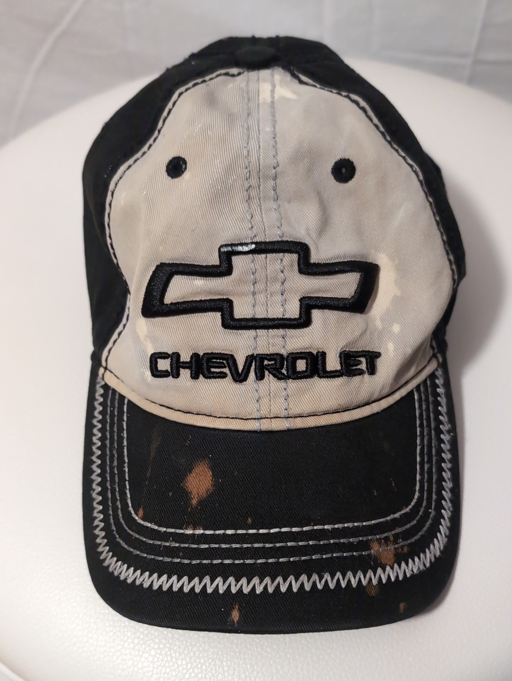 Official GM Chevrolet Bowtie Embroidered Baseball Cap Hat Two Tone Distressed